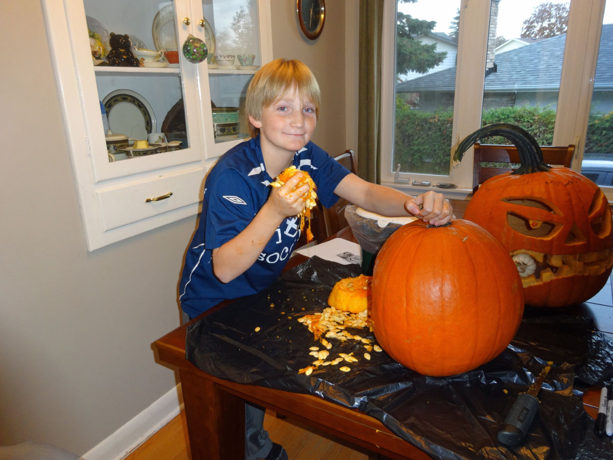 Spencer with pumpkin guts